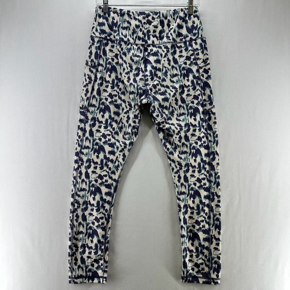V A Core Leggings Women Sz L High Rise Pull On Animal Print Blue/Ivory